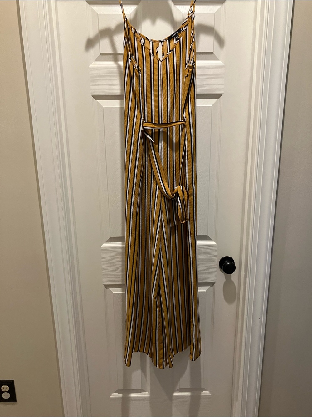Ambiance Mustard Yellow Striped Jumpsuit with Waist Tie